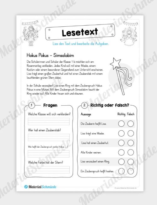 10 Lesetexte zum Thema Fasching & Karneval - Vorschaubild 03