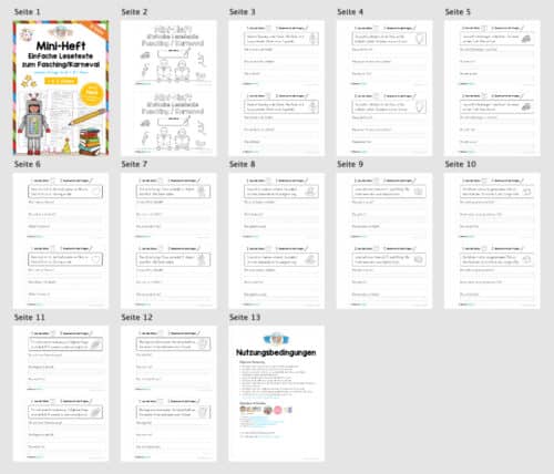 Mini-Heft: Lesetexte Fasching/Karneval (1. & 2. Klasse) - Überblick