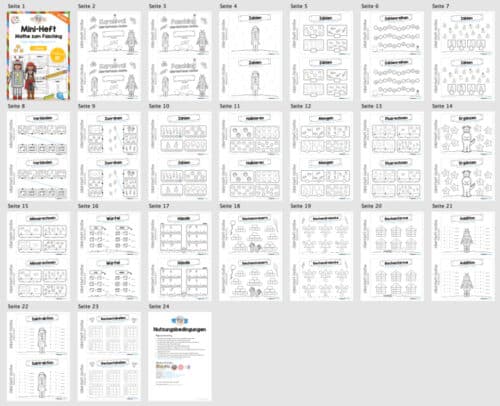 Mini-Heft: Mathe zum Fasching/Karneval (Zahlenraum 10) - Überblick