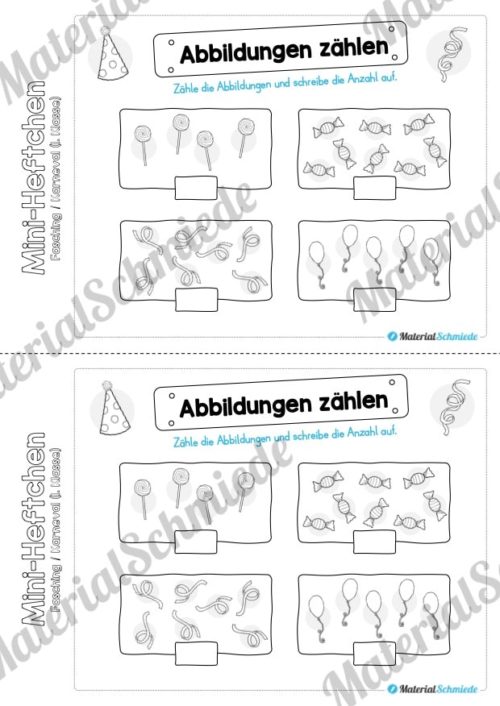 Mini-Heft: Fasching / Karneval für die 1. Klasse (Abbildungen zählen)