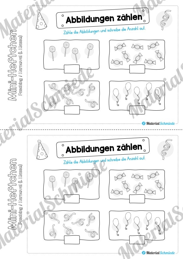 Mini-Heft: Fasching / Karneval für die 1. Klasse (Abbildungen zählen)