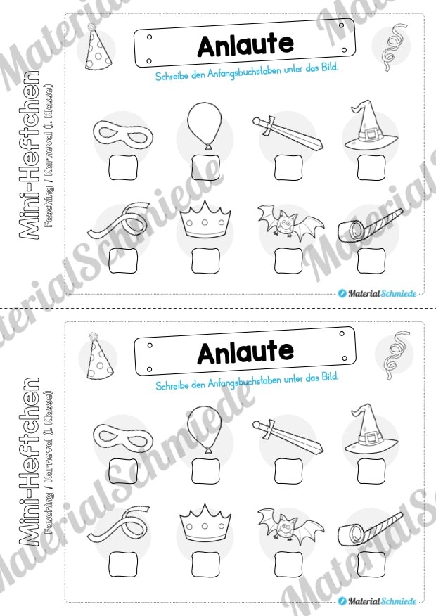 Mini-Heft: Fasching / Karneval für die 1. Klasse (Anlaute)