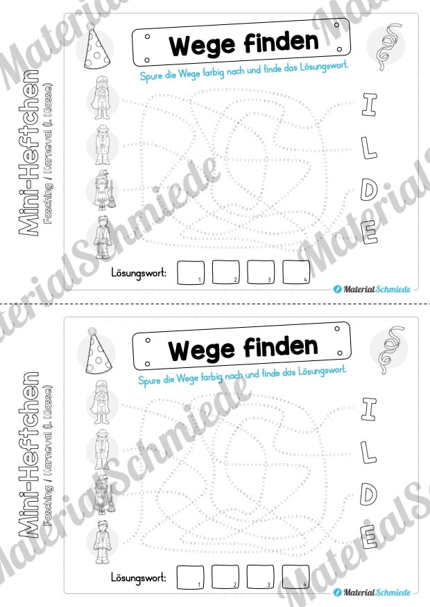 Mini-Heft: Fasching / Karneval für die 1. Klasse (Wege finden)