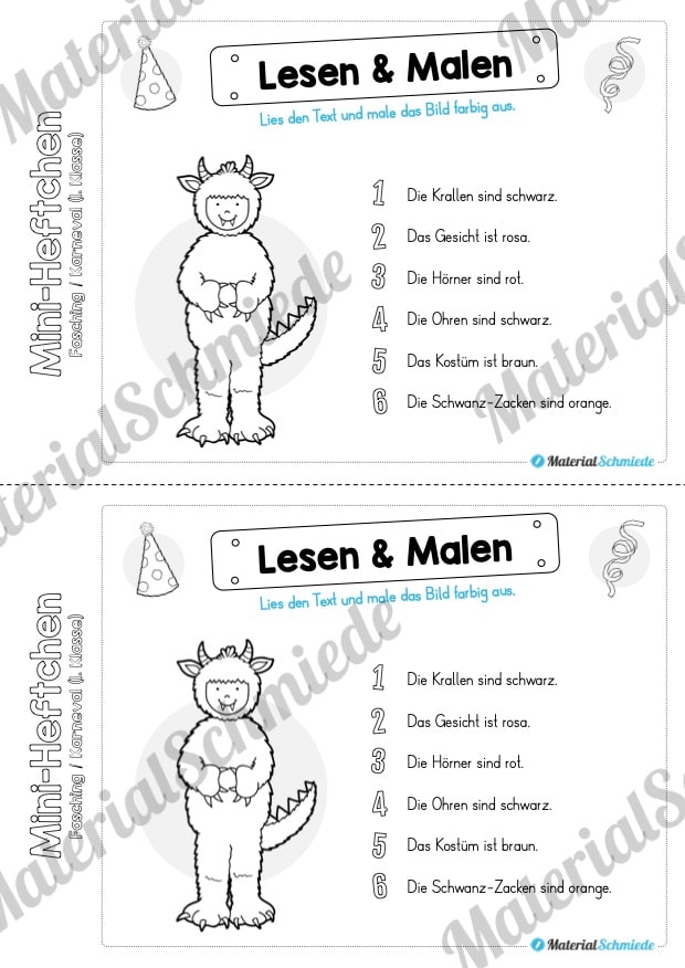 Mini-Heft: Fasching / Karneval für die 1. Klasse (Lesen & Malen)