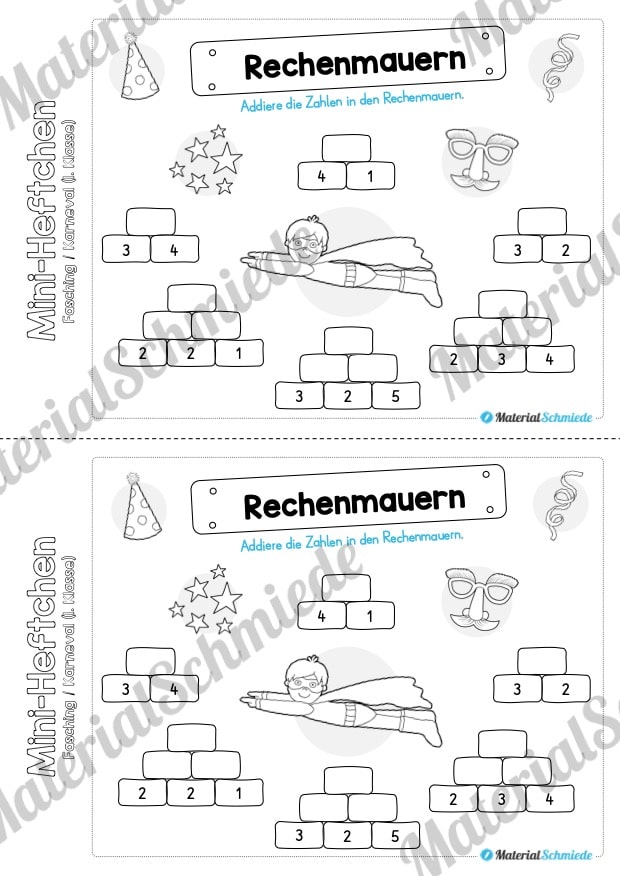 Mini-Heft: Fasching / Karneval für die 1. Klasse (Rechenmauern)