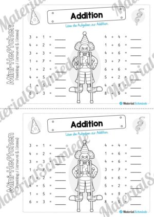 Mini-Heft: Fasching / Karneval für die 1. Klasse (Addition)