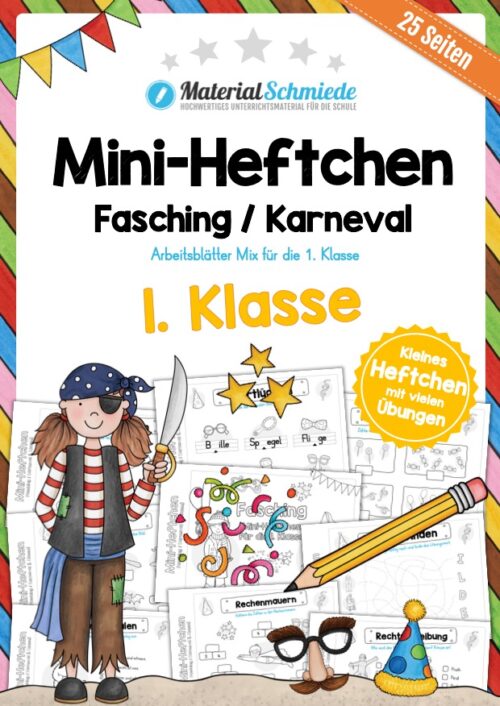 Mini-Heft: Fasching / Karneval für die 1. Klasse (25 Arbeitsblätter)