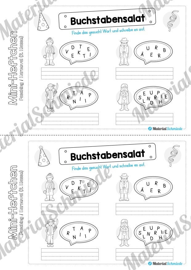 Mini-Heft: Fasching / Karneval für die 2. Klasse (Buchstabensalat)