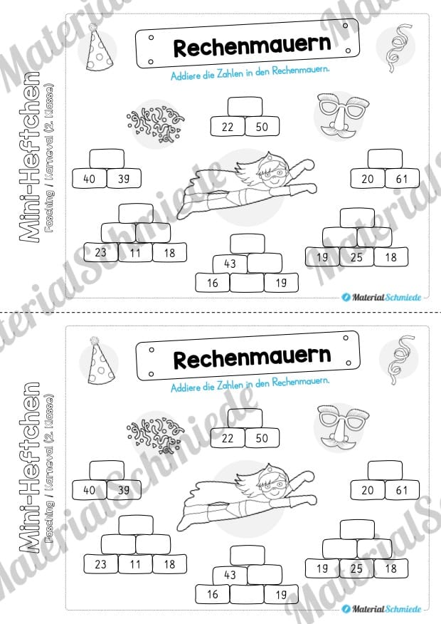 Mini-Heft: Fasching / Karneval für die 2. Klasse (Rechenmauern)