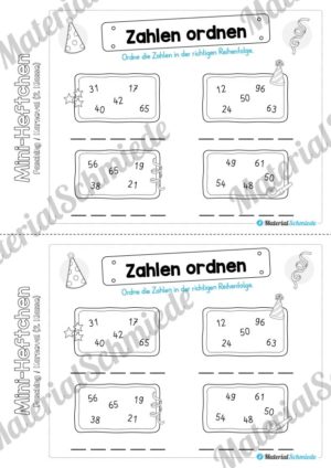 Mini-Heft: Fasching / Karneval für die 2. Klasse (Zahlen ordnen)