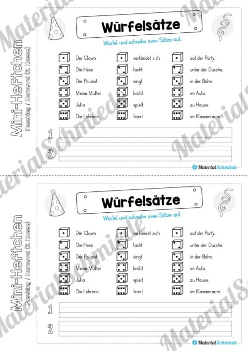 Mini-Heft: Fasching / Karneval für die 2. Klasse (Würfelsätze)