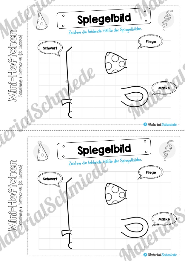 Mini-Heft: Fasching / Karneval für die 2. Klasse (Spiegelbild)