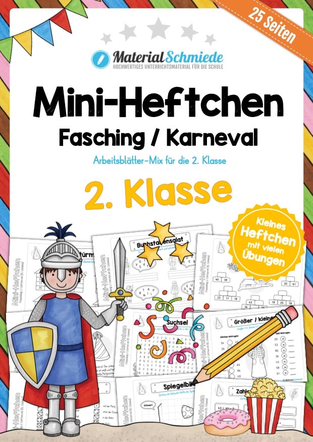 Mini-Heft: Fasching / Karneval für die 2. Klasse (25 Arbeitsblätter)