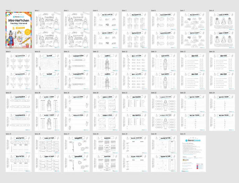 materialschmiede-jahreskreis-fasching-mini-heft-2-klasse-ueberblick