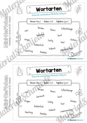 Mini-Heft: Fasching / Karneval für die 3. Klasse (Wortarten unterscheiden)