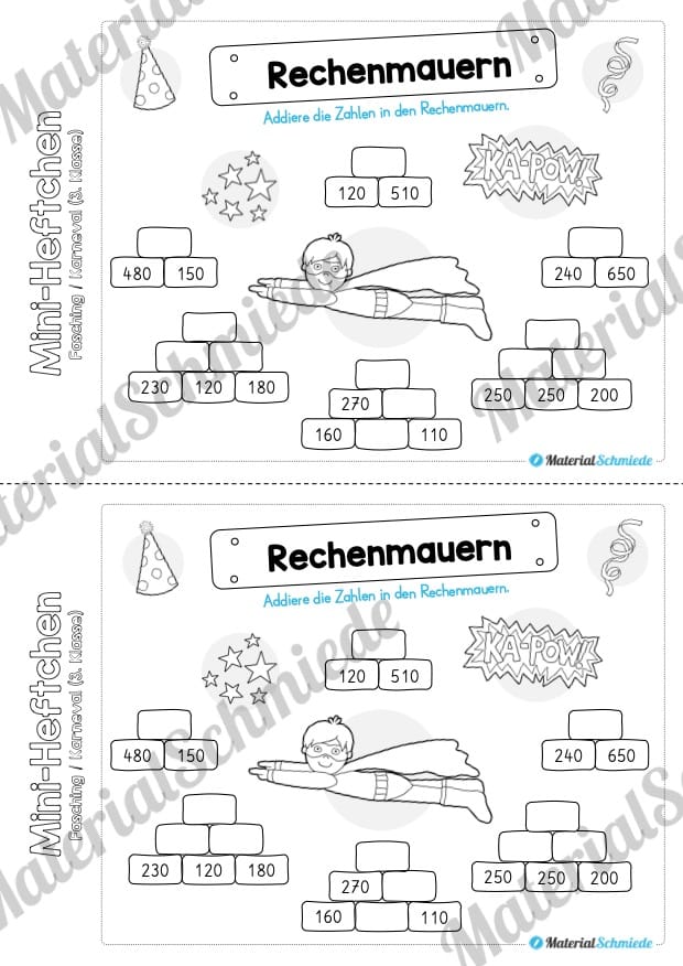 Mini-Heft: Fasching / Karneval für die 3. Klasse (Rechenmauern)