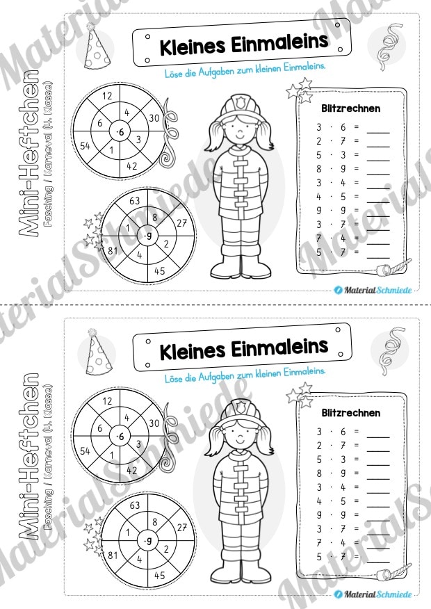 Mini-Heft: Fasching / Karneval für die 4. Klasse (Kleines Einmaleins)