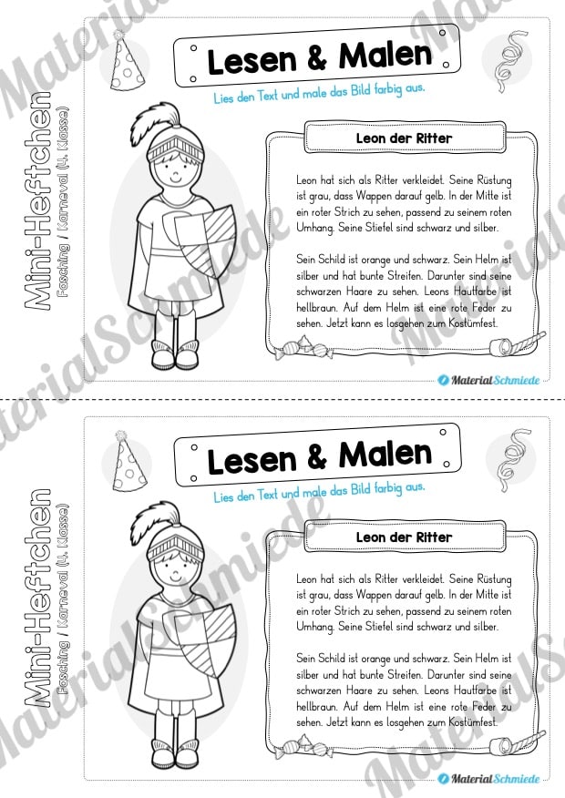 Mini-Heft: Fasching / Karneval für die 4. Klasse (Lesen & Malen)