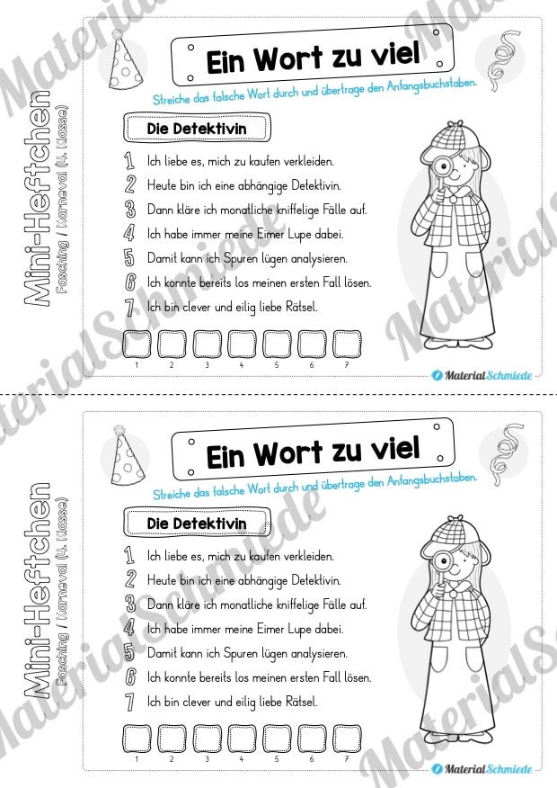 Mini-Heft: Fasching / Karneval für die 4. Klasse (Ein Wort zu viel)