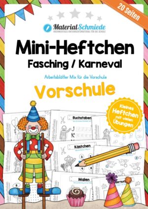 Mini-Heft: Fasching / Karneval für die Vorschule (20 Arbeitsblätter)