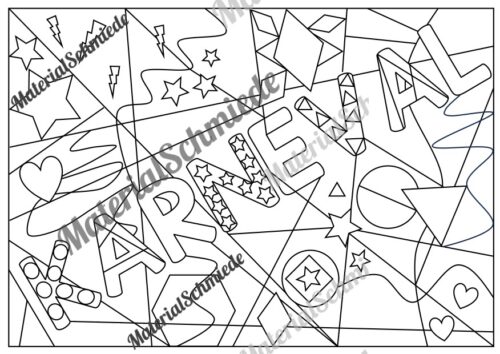 Ausmalbild PopArt zum Fasching & Karneval (Arbeitsblatt 01)
