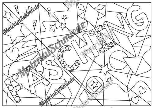 Ausmalbild PopArt zum Fasching & Karneval (Arbeitsblatt 02)