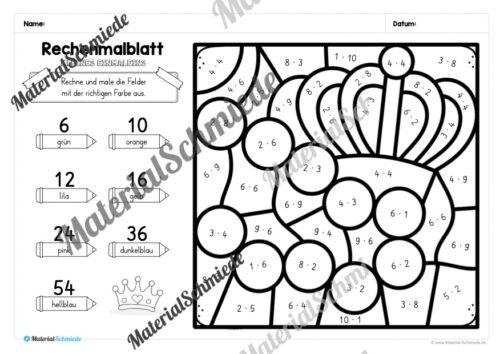 8 Rechenmalblätter Fasching/Karneval: Kleines Einmaleins (Arbeitsblatt 01)