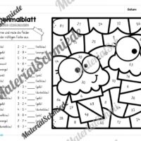8 Rechenmalblätter Fasching/Karneval: Kleines Einmaleins (Arbeitsblatt 06)