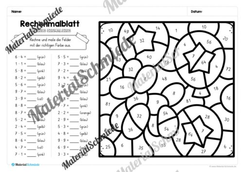 8 Rechenmalblätter Fasching/Karneval: Kleines Einmaleins (Arbeitsblatt 07)