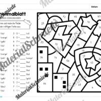 8 Rechenmalblätter Fasching/Karneval: Kleines Einmaleins (Arbeitsblatt 08)