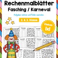 8 Rechenmalblätter Fasching/Karneval: Kleines Einmaleins