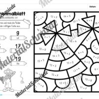 8 Rechenmalblätter Fasching/Karneval: Zahlenraum 20 (Arbeitsblatt 01)