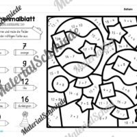 8 Rechenmalblätter Fasching/Karneval: Zahlenraum 20 (Arbeitsblatt 05)
