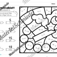 8 Rechenmalblätter Fasching/Karneval: Zahlenraum 20 (Arbeitsblatt 06)