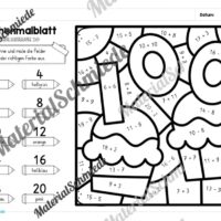 8 Rechenmalblätter Fasching/Karneval: Zahlenraum 20 (Arbeitsblatt 08)
