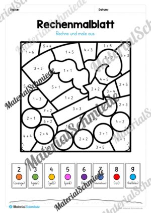 Rechenmalblätter Fasching / Karneval: Zahlenraum 10 (Vorschau 01)