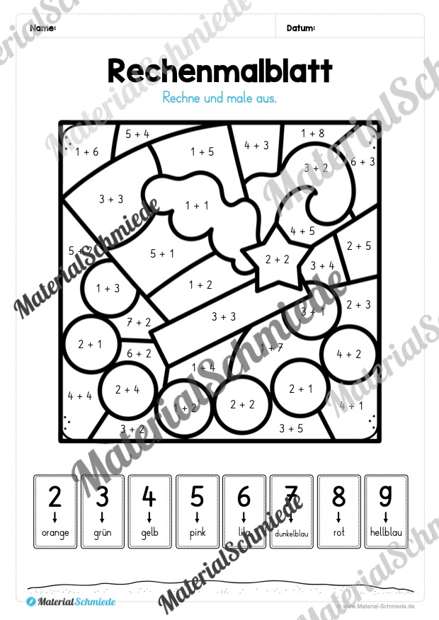 Rechenmalblätter Fasching / Karneval: Zahlenraum 10 (Vorschau 10)