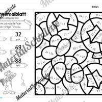 8 Rechenmalblätter Fasching/Karneval: Zahlenraum 100 (Arbeitsblatt 02)