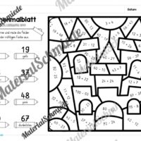 8 Rechenmalblätter Fasching/Karneval: Zahlenraum 100 (Arbeitsblatt 05)