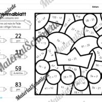 8 Rechenmalblätter Fasching/Karneval: Zahlenraum 100 (Arbeitsblatt 06)