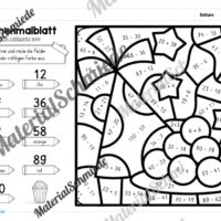 8 Rechenmalblätter Fasching/Karneval: Zahlenraum 100 (Arbeitsblatt 07)