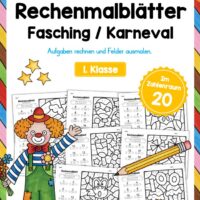 8 Rechenmalblätter Fasching/Karneval: Zahlenraum 20