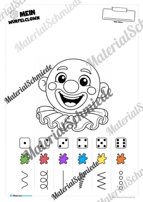 Würfeln und Clown Haare malen (Fasching / Karneval) - Arbeitsblatt 03