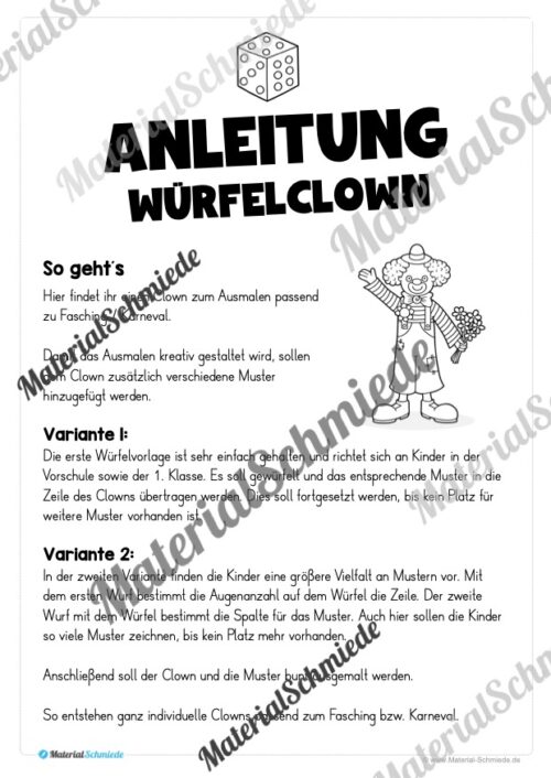 Ausmalbild Würfelclown (Arbeitsblatt 01)