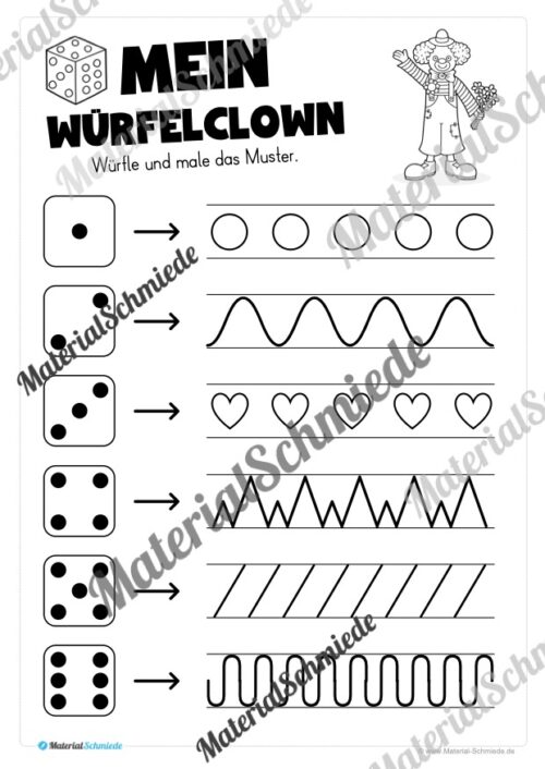 Ausmalbild Würfelclown (Arbeitsblatt 02)