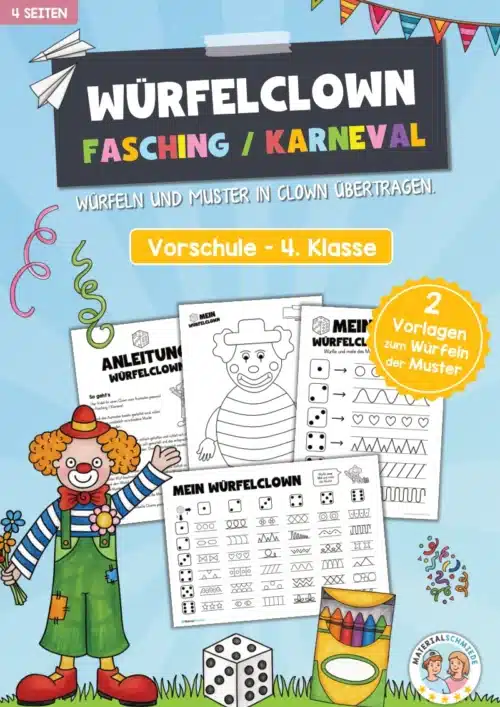 Ausmalbild Würfelclown (Fasching / Karneval)