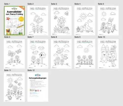 Ausmalbilder zum Frühling (10 Seiten) - Überblick