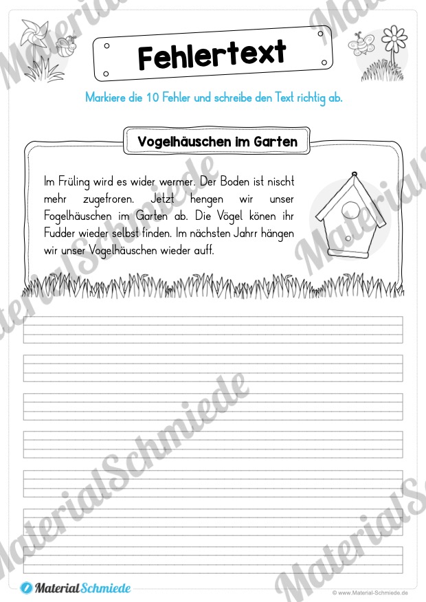 10 Fehlertexte zum Frühling (Vogelhäuschen im Garten)