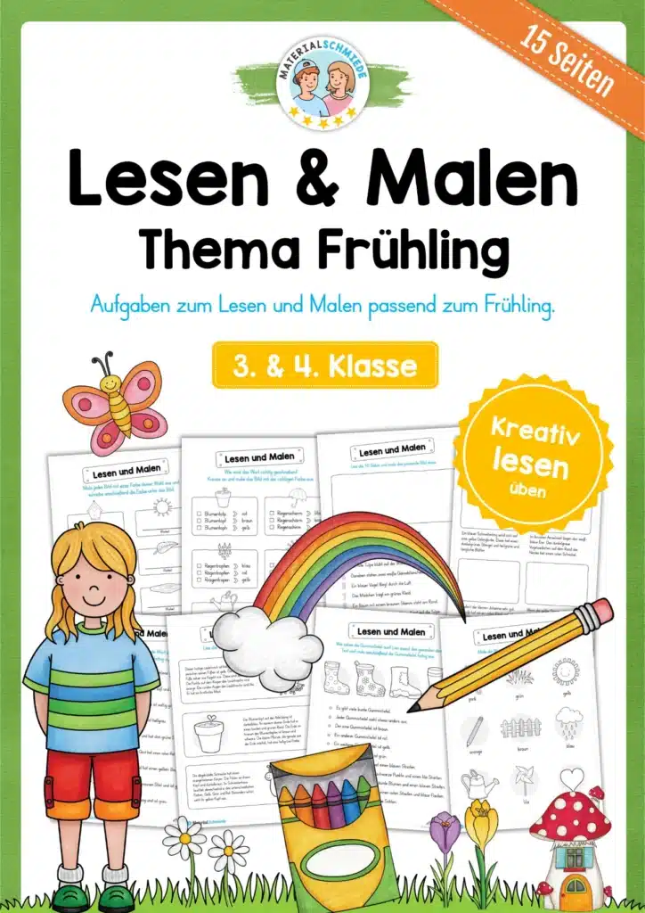 15 Arbeitsblätter zum Lesen & Malen im Frühling (3. & 4. Klasse)