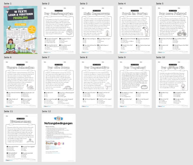 Lesen & Verstehen zum Frühling mit Ankreuzen für die 2. Klasse (10 Arbeitsblätter) – Überblick